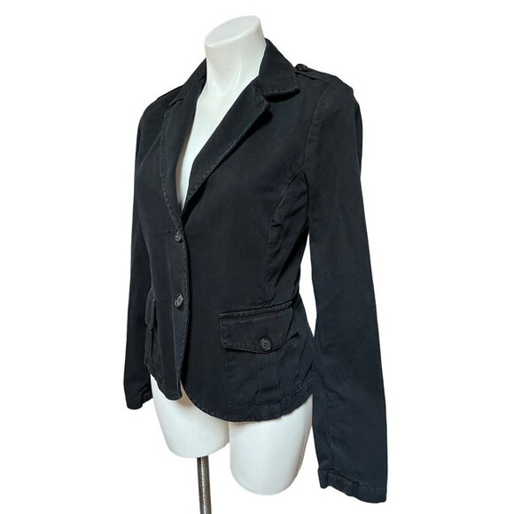 James Perse Workwear Black Tailored Denim Jacket Cargo Pockets Women's M - Picture 3 of 10